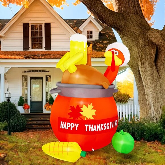 🆕6FT Inflatables Pumpkin Turkey LED Blow Up Thanksgiving Outdoor Decoration - Picture 10 of 11